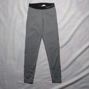 NIKE PRO womens LEGGINGS athletic GRAY black mid-rise DRI FIT running SIZE M